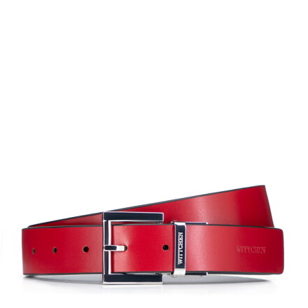 Zestaw damski: pasek i etui ze skóry naturalnej czarno - czerwony 102-8D-S13-33