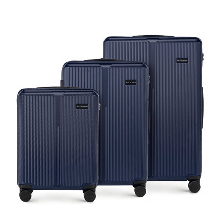 Zestaw walizek z ABS-u w drobne paski granatowy 56-3A-60S-90