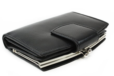 Čierna dámska kožená rámová peňaženka so zápinkou 511-4357-60
