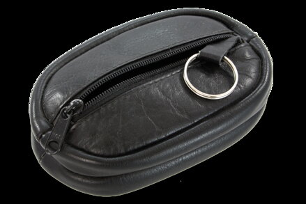 Čierna kožená kľúčenka s dvoma veľkými zipsovými vreckami 619-0375-60