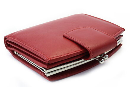 Červená dámská kožená rámová peněženka se zápinkou 511-4357-31