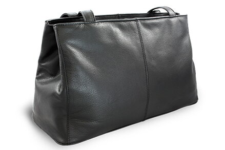 Čierna kožená dvojzipsová kabelka s dvoma popruhmi 212-2092-60