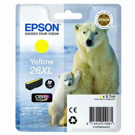 Epson originál ink C13T26344020, T263440, 26XL, yellow, 9,7ml, žltá