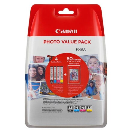 Canon originál ink 0332C005, cmyk, CLI-571XL C/M/Y/BK + 50x PP-201, Canon Pixma MG6850,MG6851,MG6852,MG6853,MG7750, MG5750