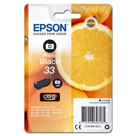 Epson originál ink C13T33414012, T33, photo black, 4,5ml, Epson Expression Home a Premium XP-530,630,635,830, photo black