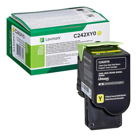 Lexmark originál toner C242XY0, yellow, 3500str., extra high capacity, return, Lexmark C2425dw,C2535dw,MC2425adw,MC2535adwe,MC2640, žltá