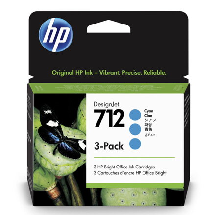 HP originál ink 3ED77A, HP 712, cyan, 29ml, HP 3-pack DesignJet Studio,T210,T230,T250,T630,T650, azurová