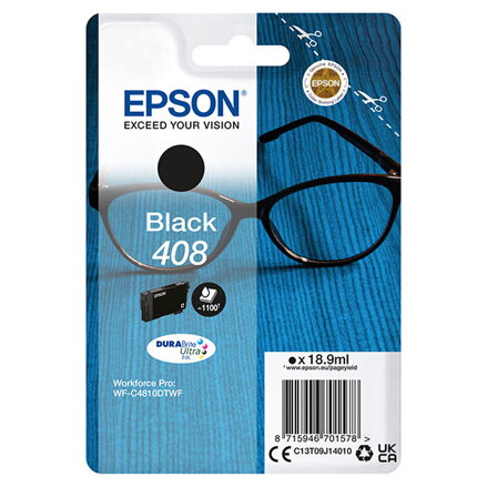 Epson originál ink C13T09J14010, T09J140, 408, black, 18.9ml, Epson WF-C4810DTWF, čierna