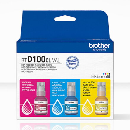 Brother originál ink BTD100CLVAL, CMY, 3x5000str., farebná Brother originál ink BTD100CLVAL, CMY, 3x5000str., farebná