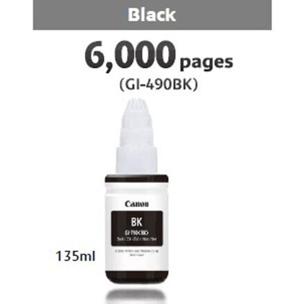 Canon originál ink GI-490 Bk, black, 6000str., 135ml, 0663C001, Canon PIXMA G1400, G2400, G3400, čierna