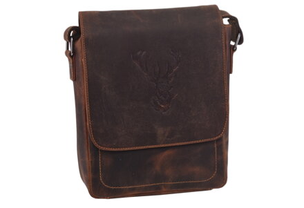 Pánske kožené crossbody tmavohnedý hunter embos jeleň hlava 250909