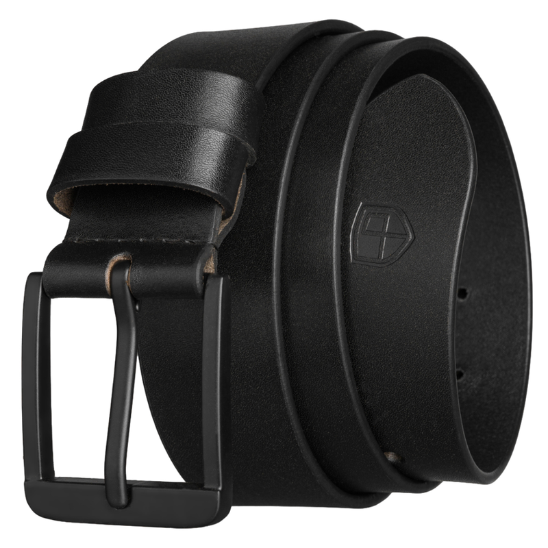 Skórzany, czarny pasek męski z klasyczną klamrą - Peterson