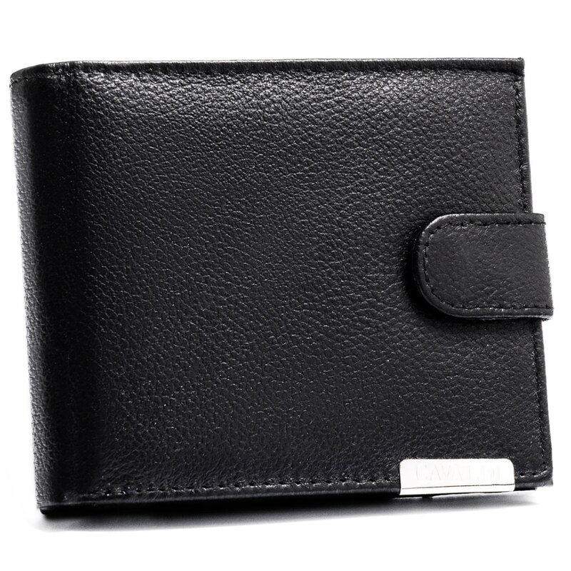 Duży portfel męski ze skóry naturalnej w czarnym kolorze zamykany zatrzaskiem - 4U Cavaldi
