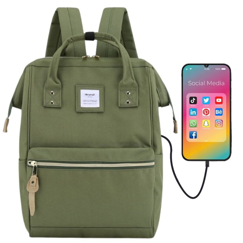 Modny zielony plecak podróżny z portem USB - Himawari Modny zielony plecak podróżny z portem USB - Himawari