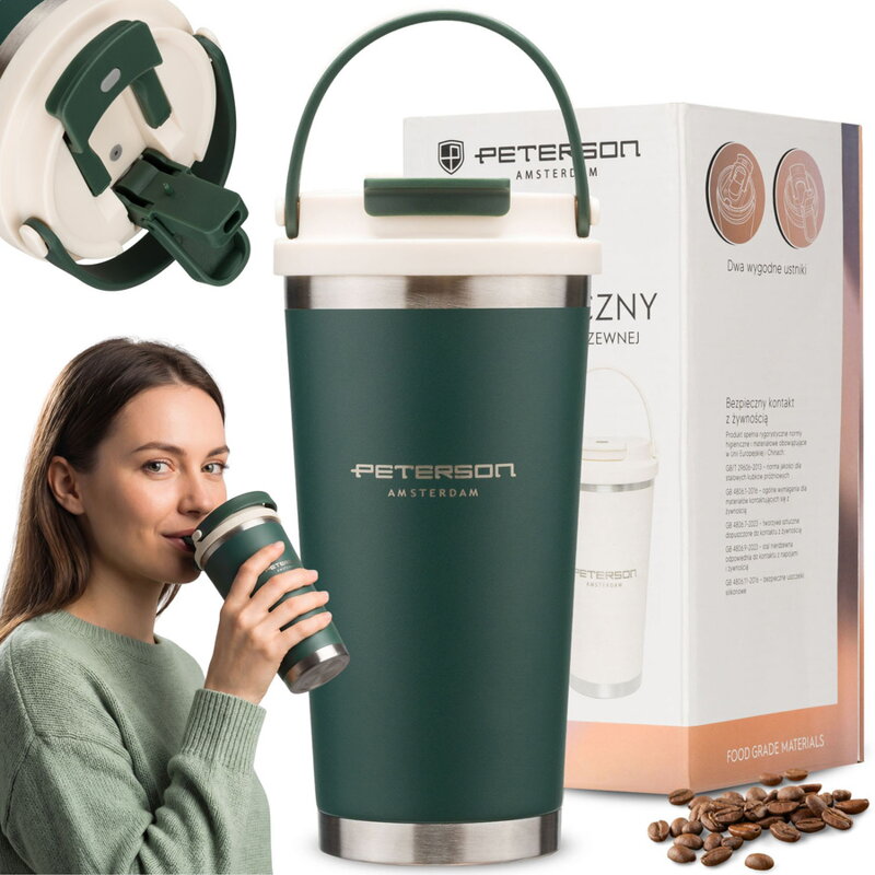Zielony kubek termiczny ze stali nierdzewnej o pojemności 560ml - Peterson