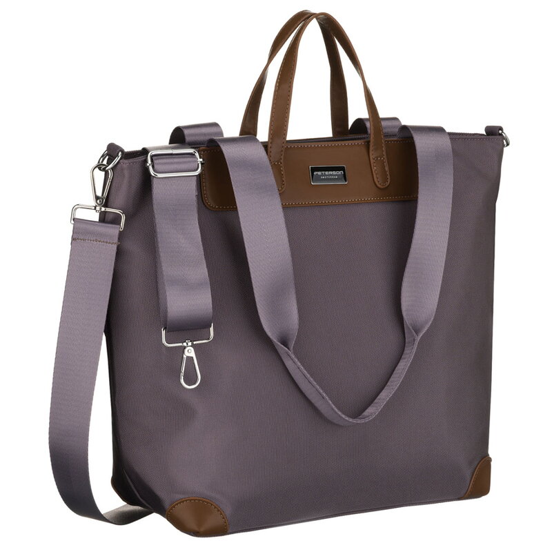 Duża shopperka damska w szarym kolorze, jednokomorowa, zawieszona na uchwytach i doczepianym pasku - Peterson