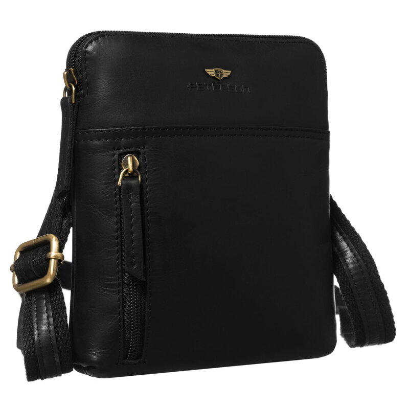 Czarna, skórzana listonoszka męska zamykana suwakiem - Peterson