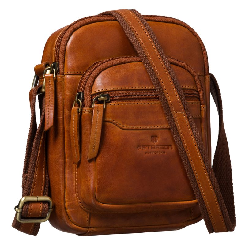 Mała listonoszka męska saszetka na ramię brązowa miejska torebka ze skóry naturalnej - Peterson