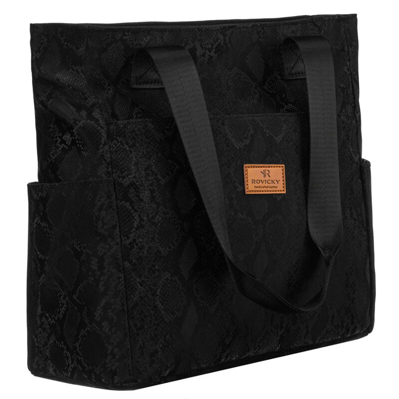 Czarny shopper damski z poliestru zawieszony na wygodnych uchwytach - Rovicky Czarny shopper damski z poliestru zawieszony na wygodnych uchwytach - Rovicky