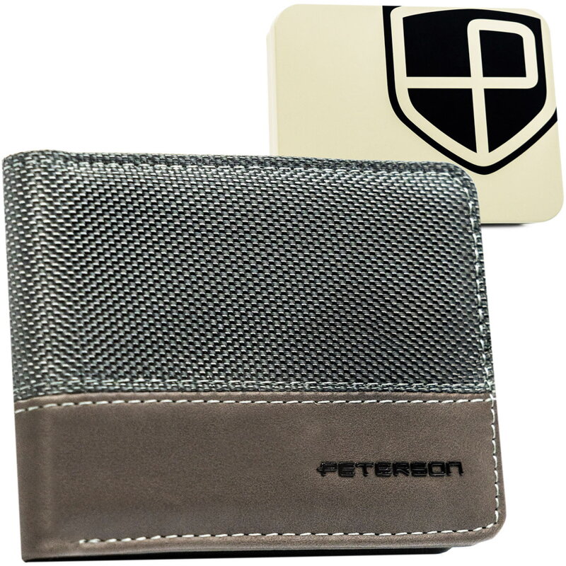 Szary portfel męski bez zapięcia zewnętrznego z systemem RFID - Peterson Szary portfel męski bez zapięcia zewnętrznego z systemem RFID - Peterson
