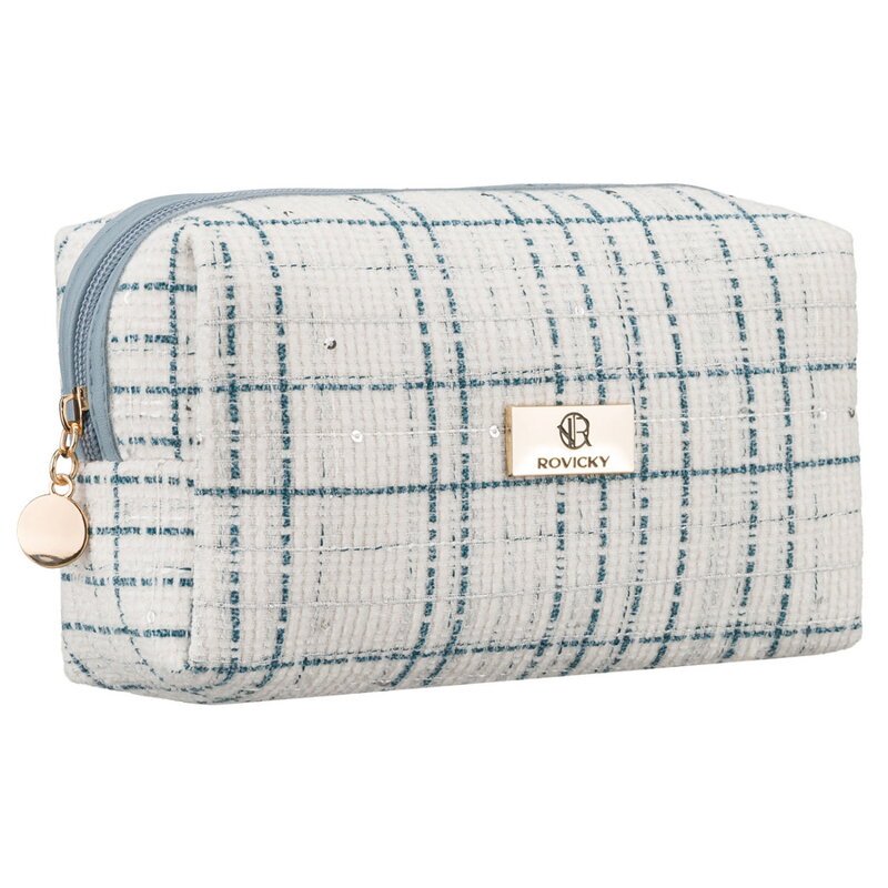 Niebieska, pojemna kosmetyczka damska wykonana z materiału syntetycznego - Rovicky