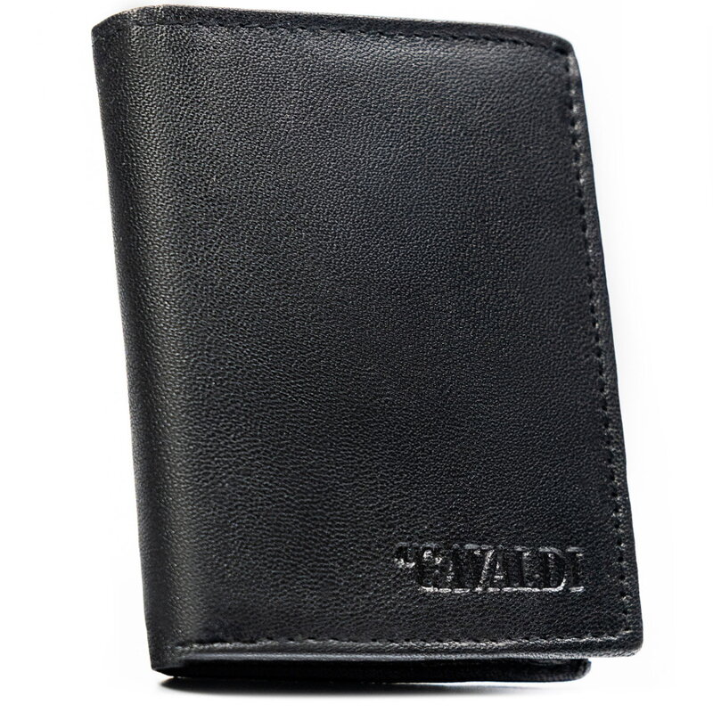 Pionowy, czarny portfel męski ze skóry naturalnej z systemem RFID bez zapięcia zewnętrznego - 4U Cavaldi