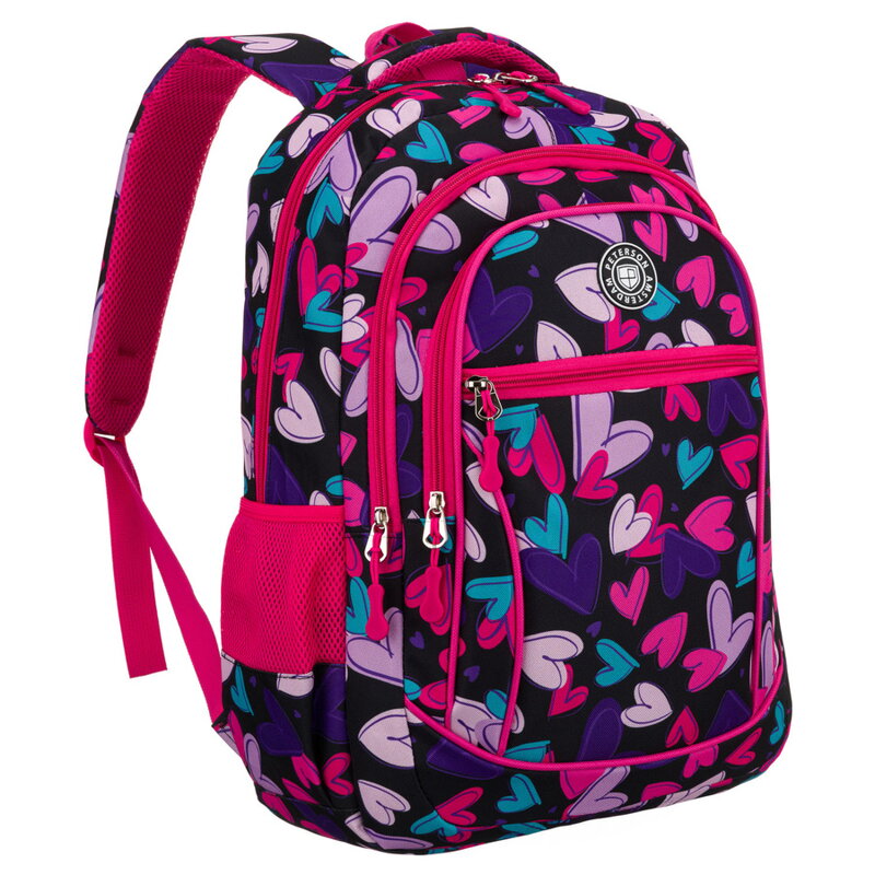 Młodzieżowy plecak szkolny z poliestru we wzór w serduszka - Peterson