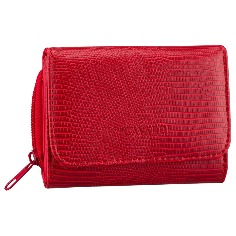 Mały, czerwony portfel damski ze skóry ekologicznej zamykany na suwak i zatrzask - 4U Cavaldi