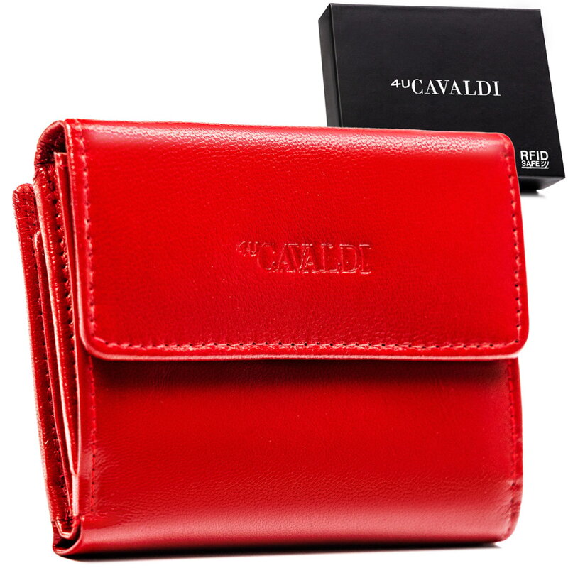 Skórzany portfel damski w czerwonym kolorze zamykany na zatrzask - 4U Cavaldi