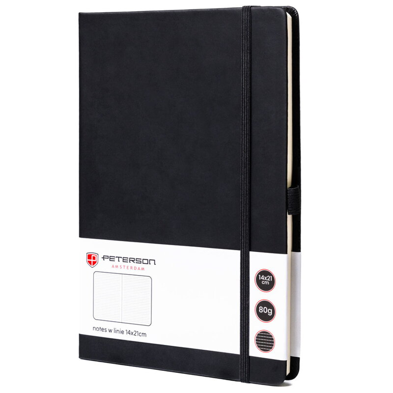 Czarny notes w twardej oprawie formacie A5 zadrukowany w linie - Peterson