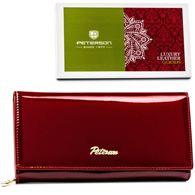 Dámska peňaženka z lakovanej prírodnej kože v červenej farbe s RFID – Peterson