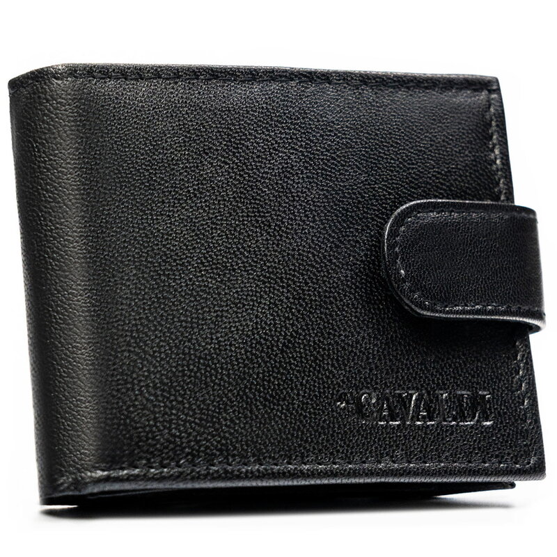 Niewielki czarny portfel męski ze skóry naturalnej z systemem RFID zamykany zatrzaskiem - 4U Cavaldi