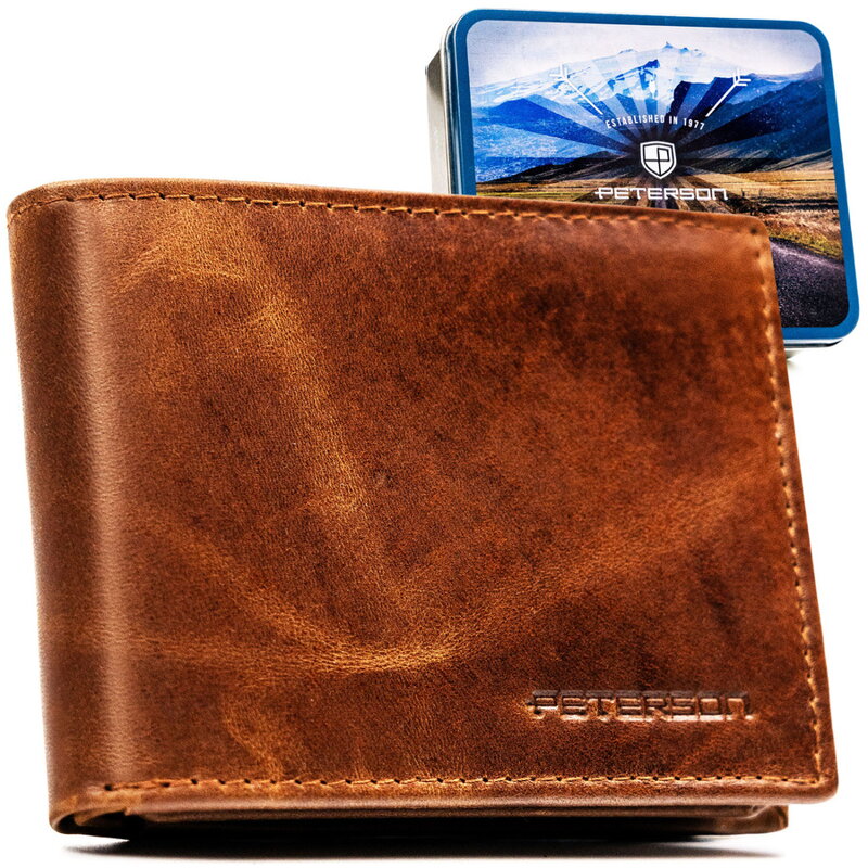 Jasnobrązowy portfel męski ze skóry naturalnej bez zapięcia zewnętrznego - Peterson