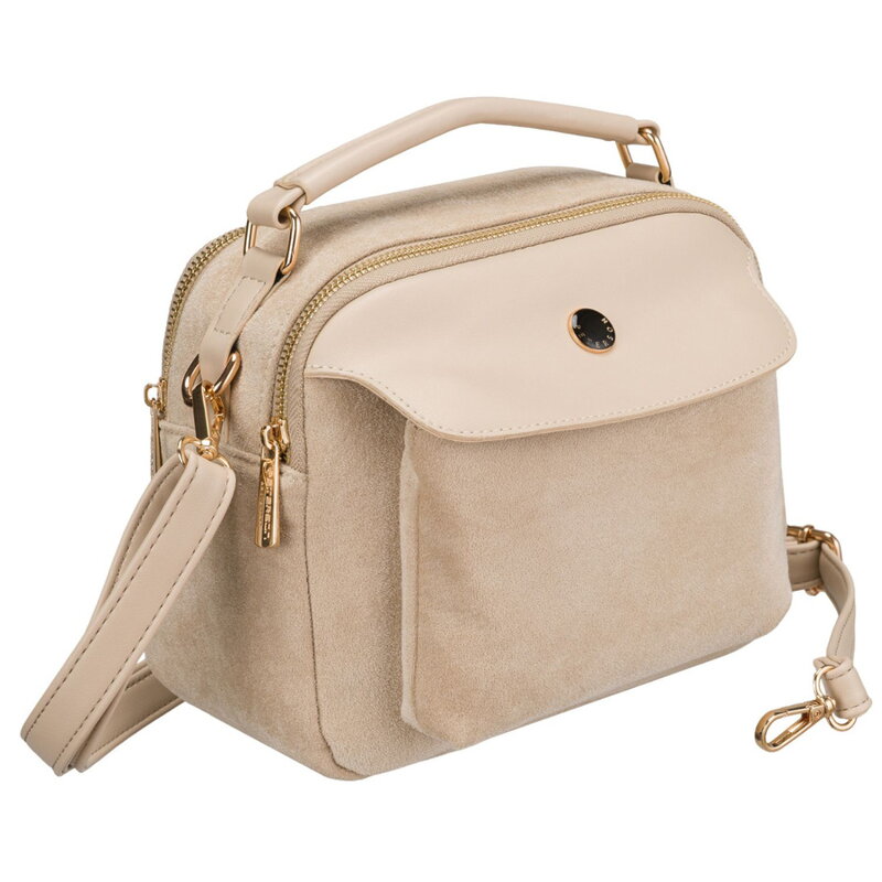 Malá módna béžová dámska crossbody kabelka z ekologickej kože so zapínaním na zips