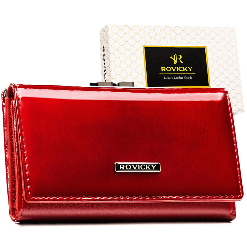 Lakierowany portfel damski ze skóry naturalnej i ekologicznej w czerwonym kolorze - Rovicky