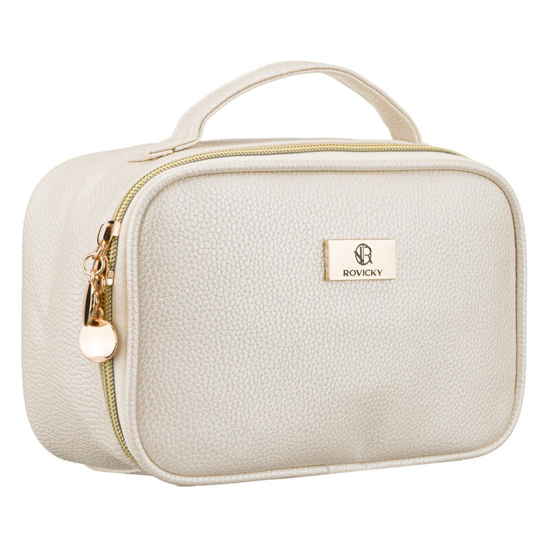 Praktyczna kosmetyczka ze skóry ekologicznej w jasnobeżowym kolorze - Rovicky