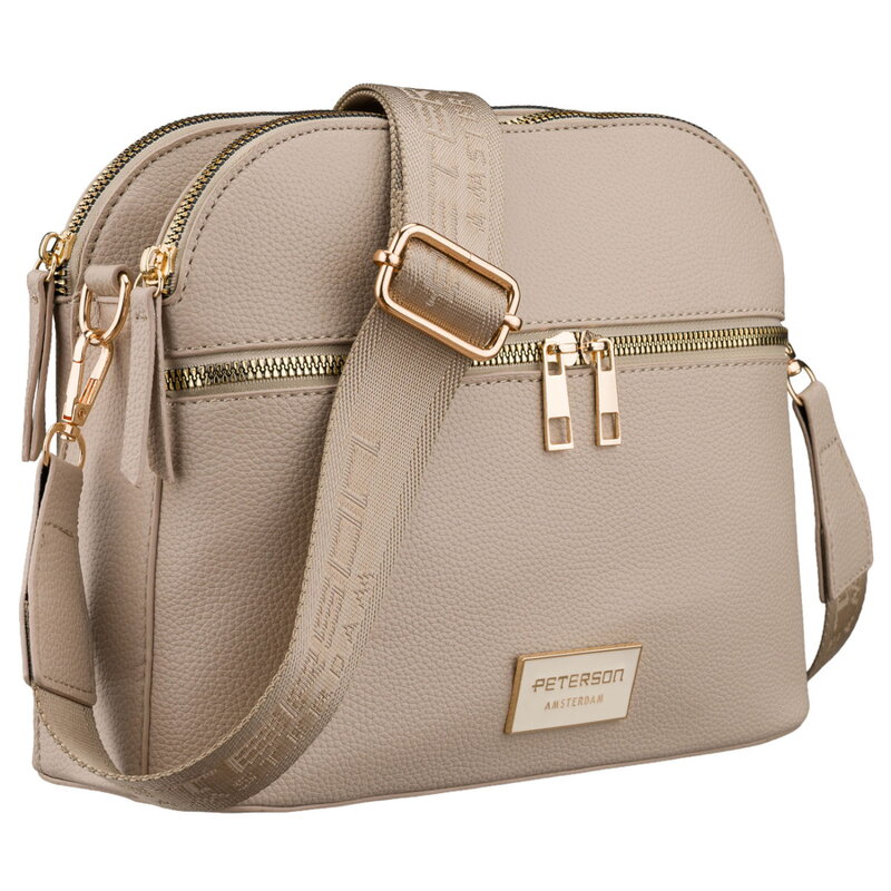 Dámska crossbody kabelka z ekokože s troma komorami Peterson, béžová cd31455