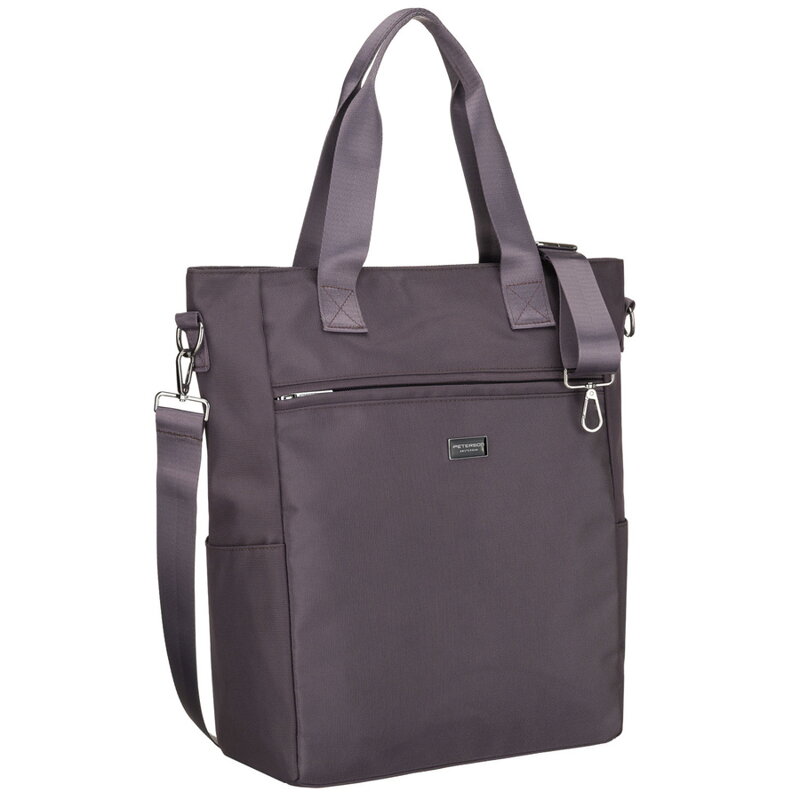 Szara shopperka damska na uchwytach i doczepianym pasku, zamykana suwakiem - Peterson