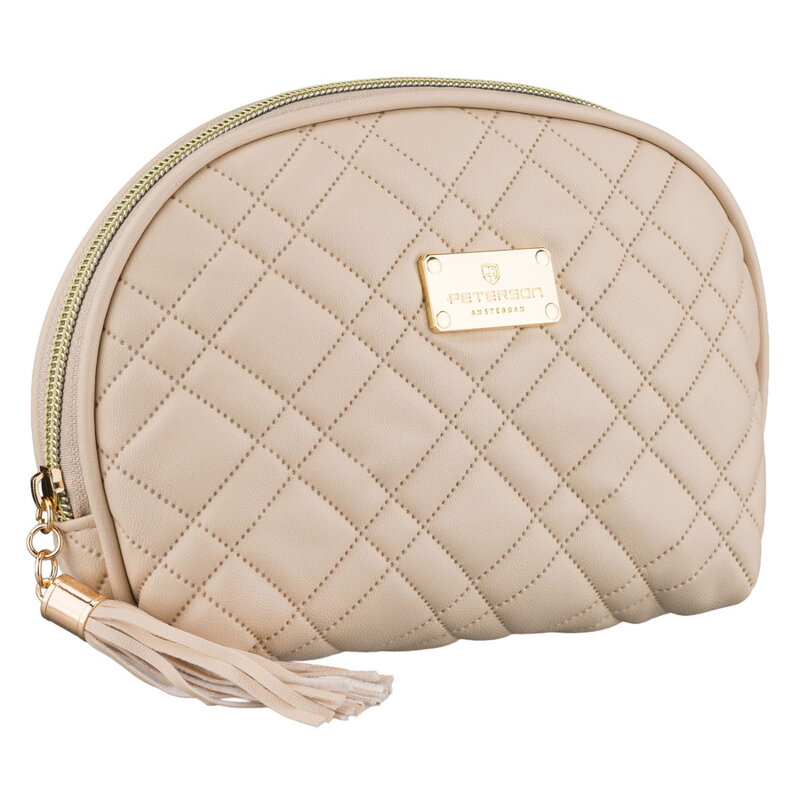 Kosmetyczka z materiału syntetycznego w beżowym kolorze, jednokomorowa zamykana suwakiem - Peterson