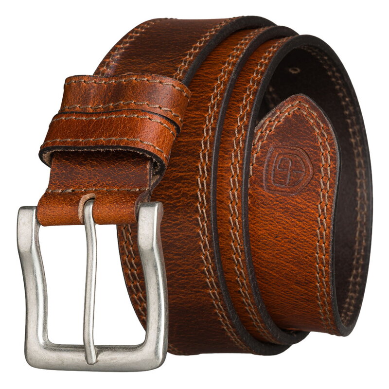 Skórzany pasek męski w jasnobrązowym kolorze z klasyczną klamrą - Peterson