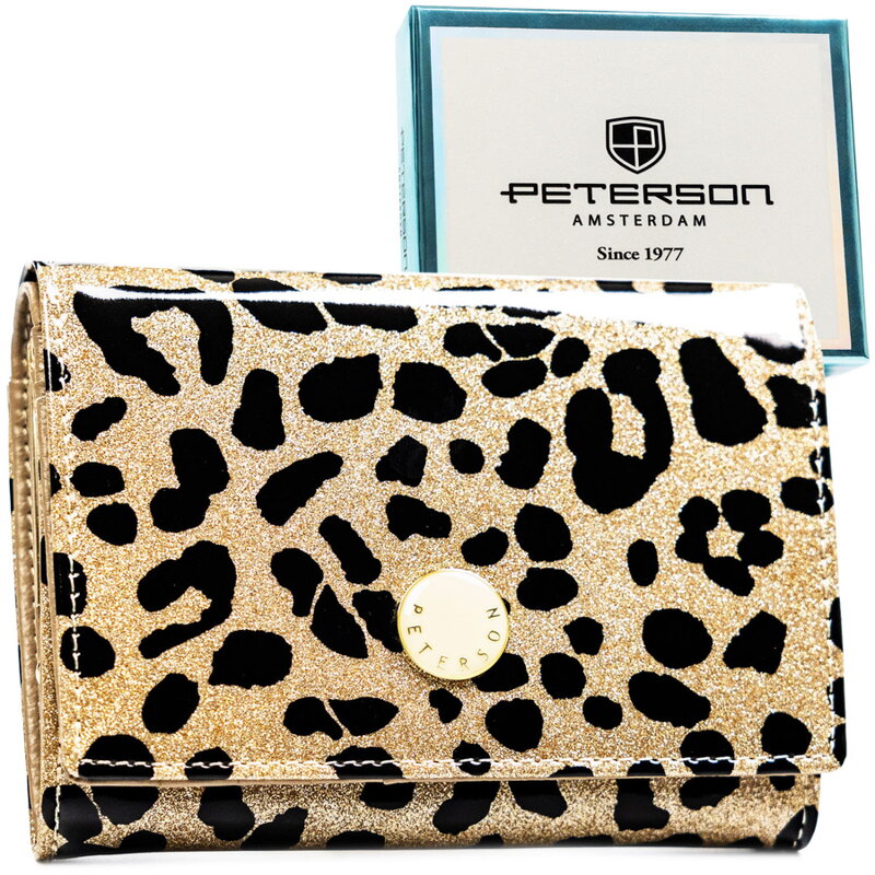 Portfel damski ze skóry ekologicznej i naturalnej w złotym kolorze w cętki - Peterson