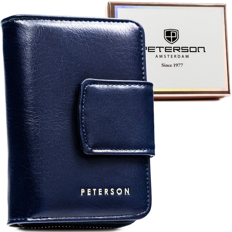 Granatowy portfel damski ze skóry ekologicznej z systemem RFID - Peterson Granatowy portfel damski ze skóry ekologicznej z systemem RFID - Peterson