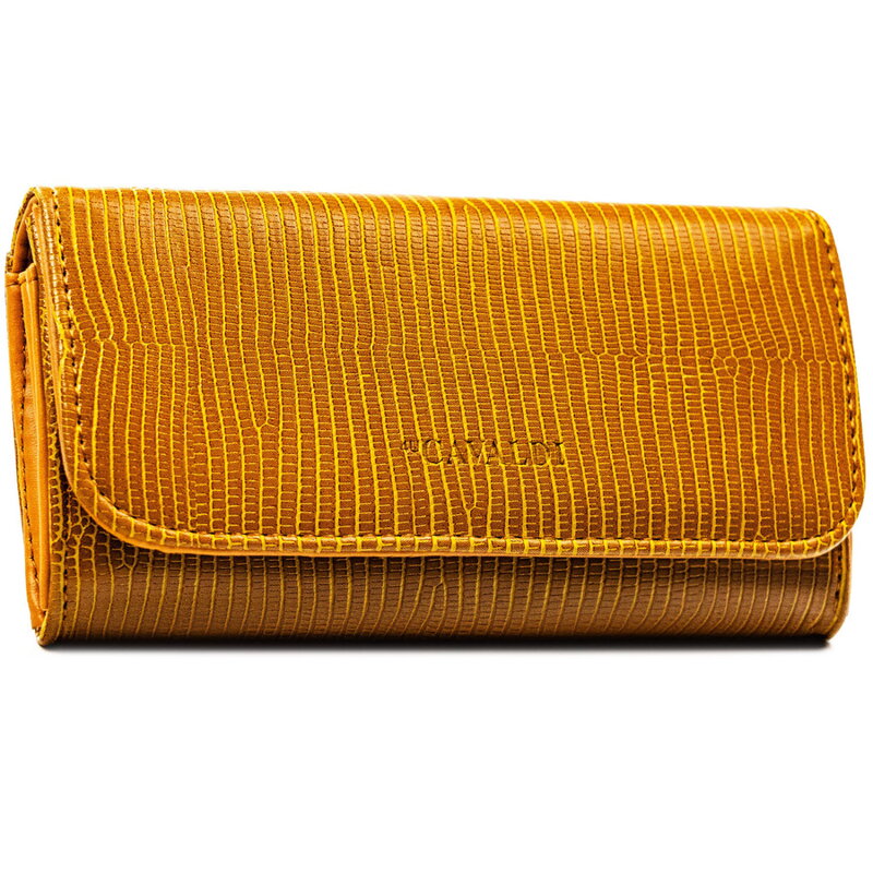 Brązowy, poziomy portfel damski ze skóry ekologicznej zamykany zatrzaskiem - 4U Cavaldi