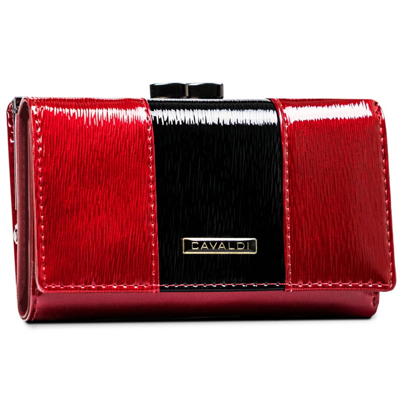 Elegancki, czerwony portfel damski ze skóry naturalnej zamykany na bigiel i zatrzask - 4U Cavaldi