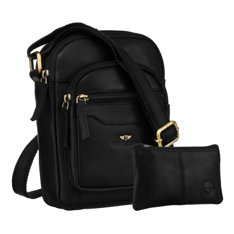 Czarna torba męska ze skóry naturalnej z saszetką w zestawie - Peterson