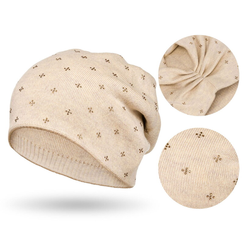 Elegancka czapka slouchy z kryształkami beżowa - Peterson Elegancka czapka slouchy z kryształkami beżowa - Peterson