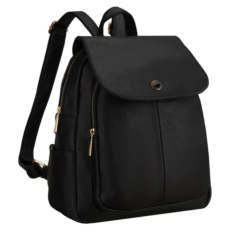 Mały plecak damski z klapką czarny ze skóry ekologicznej miejski - Peterson