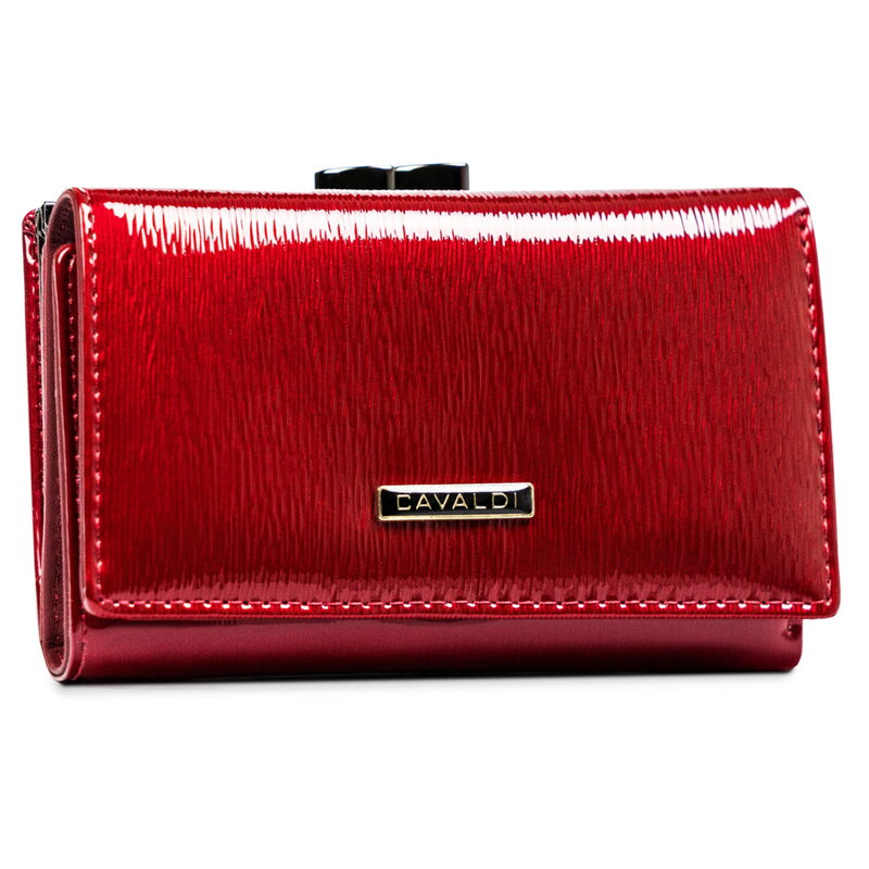Duży, czerwony portfel damski ze skóry naturalnej na bigiel i zatrzask - 4U Cavaldi