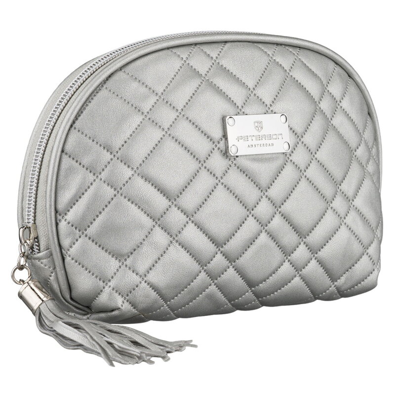 Srebrna kosmetyczka z materiału syntetycznego zamykana suwakiem - Peterson