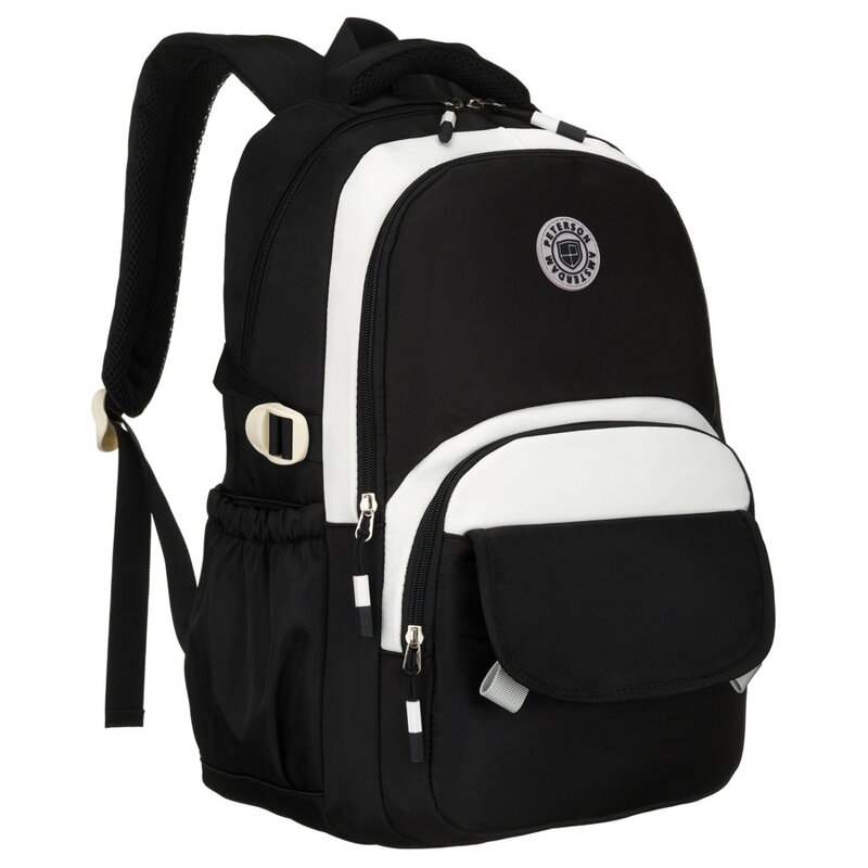 Młodzieżowy plecak szkolny z poliestru w czarnym kolorze z przegrodą na laptopa, odporny na wilgoć - Peterson